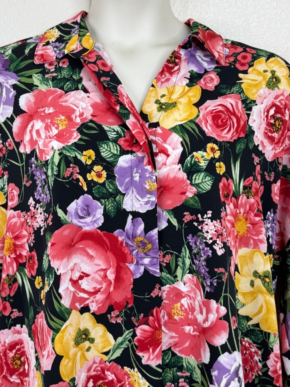 Catherine Malandrino XL Floral Tunic Blouse Black Multicolor Drop Shoulder - Picture 2 of 10